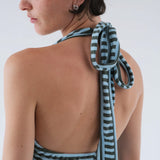 Stretch Halter in Aqua Stripe