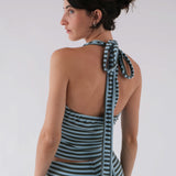 Stretch Halter in Aqua Stripe