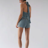 Stretch Halter in Aqua Stripe