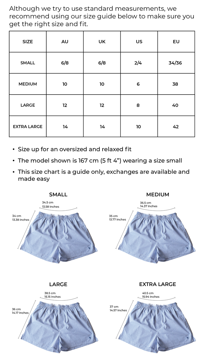 Boxer Shorts Size chart Saint Paradiso