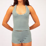Stretch Halter in Aqua Stripe